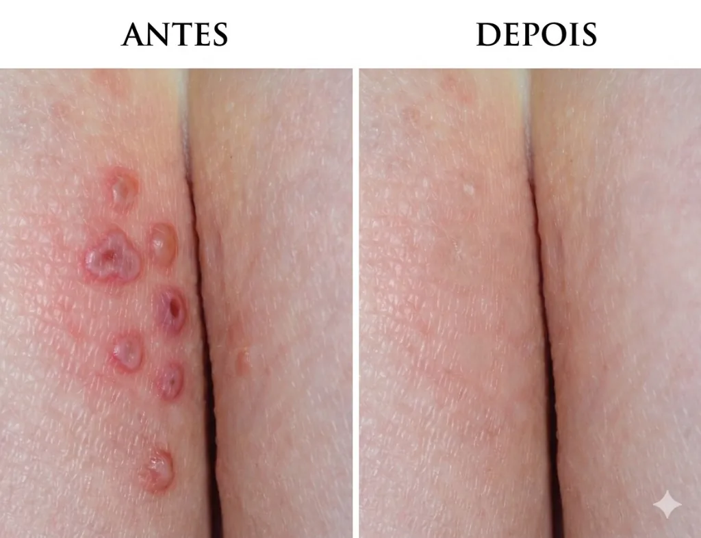 Antes e depois — caso real de herpes genital em mulher de 31 anos