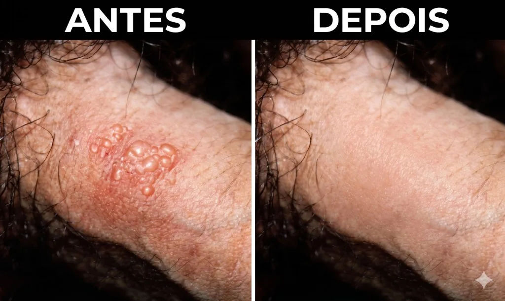 Antes e depois — caso real de herpes genital em homem de 41 anos