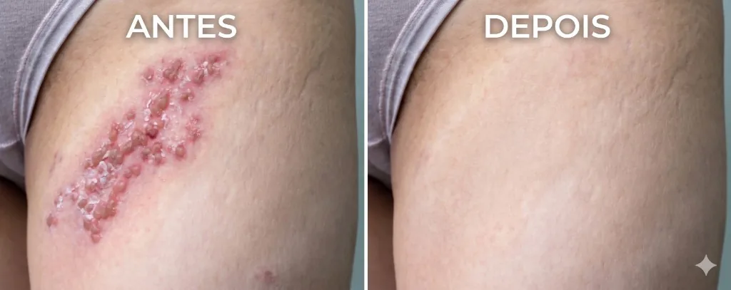 Antes e depois — caso real de herpes genital em mulher de 29 anos
